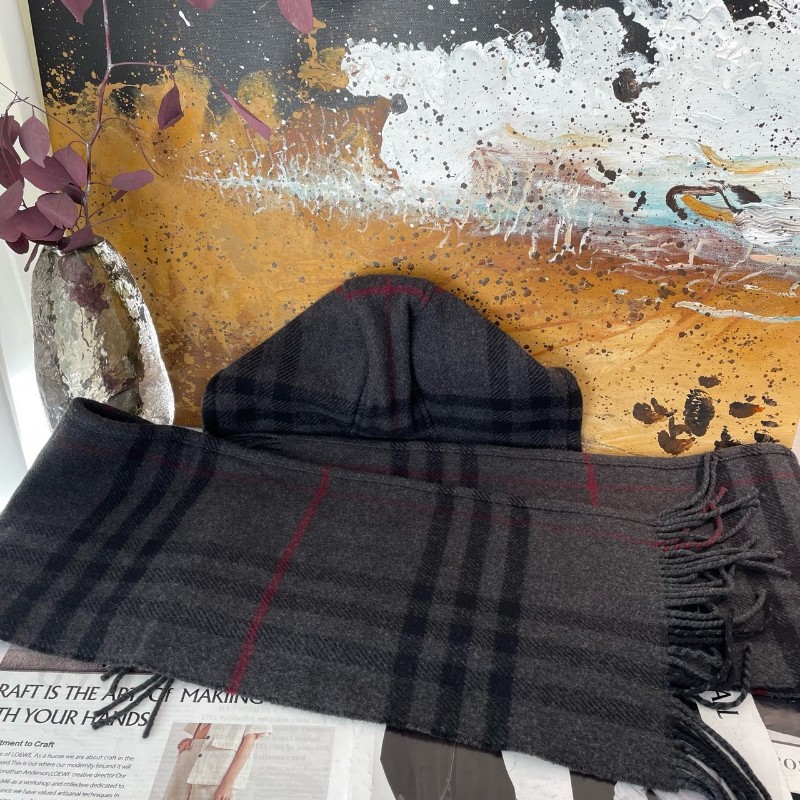 Burberry博柏利 格紋連帽 羊絨/山羊絨 圍巾 斗篷 男女同款 經典灰黑格子-4