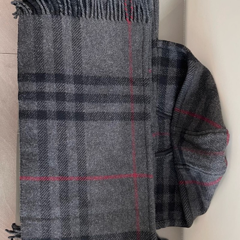 Burberry博柏利 格紋連帽 羊絨/山羊絨 圍巾 斗篷 男女同款 經典灰黑格子-6