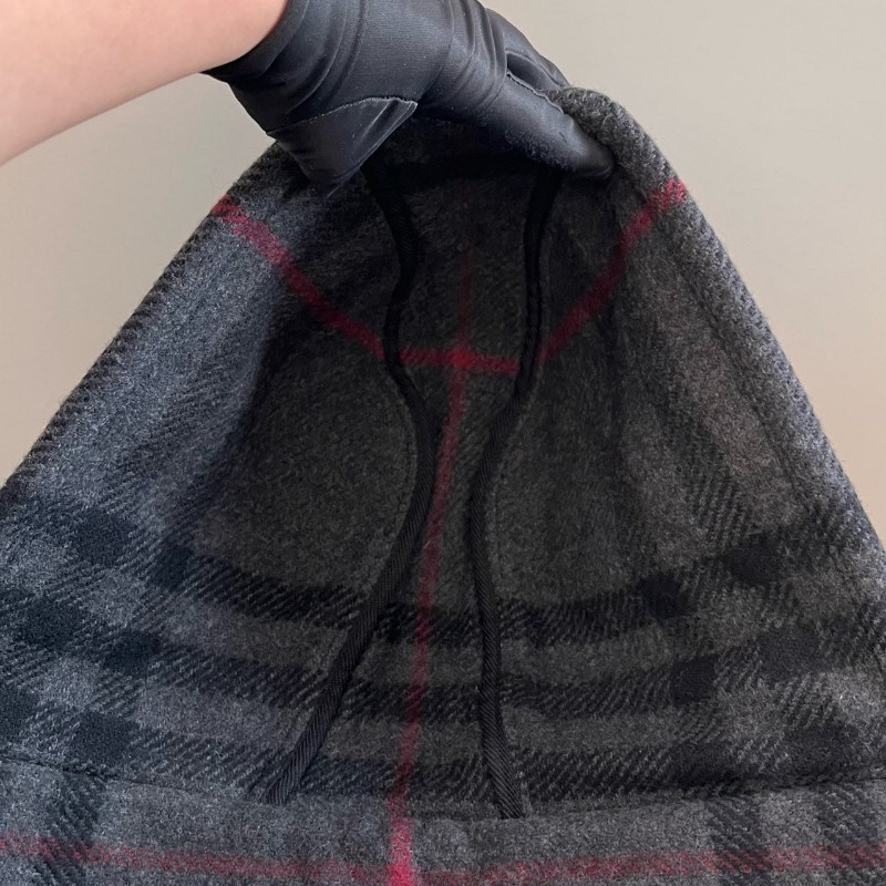 Burberry博柏利 格紋連帽 羊絨/山羊絨 圍巾 斗篷 男女同款 經典灰黑格子-13