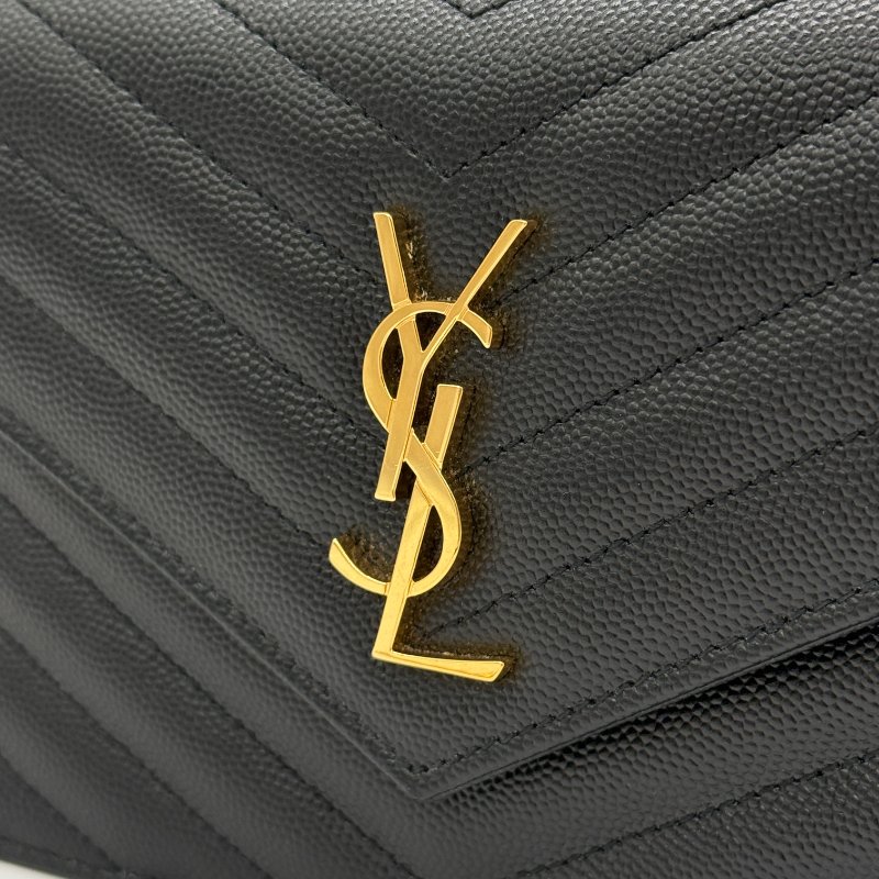 Saint Laurent 聖羅蘭 V 紋 黑色牛皮 金色 Logo 鏈條錢包 WOC |多卡位、手機、鈔票位-7