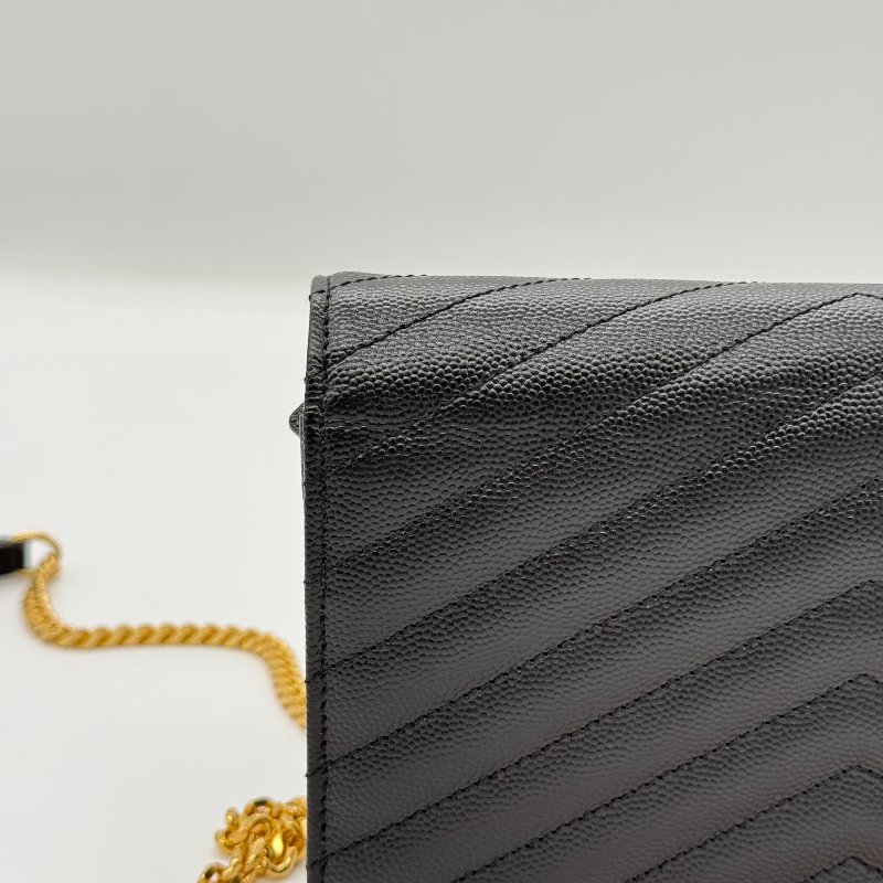 Saint Laurent 聖羅蘭 V 紋 黑色牛皮 金色 Logo 鏈條錢包 WOC |多卡位、手機、鈔票位-9