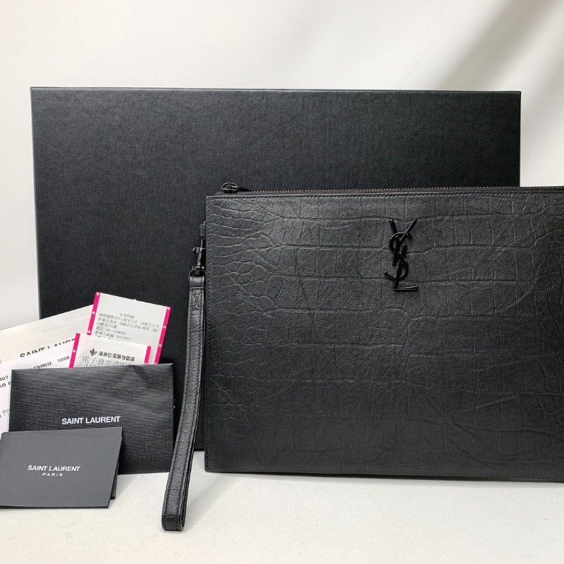 YSL 全新霧面牛皮鱷魚壓紋手拿包-0