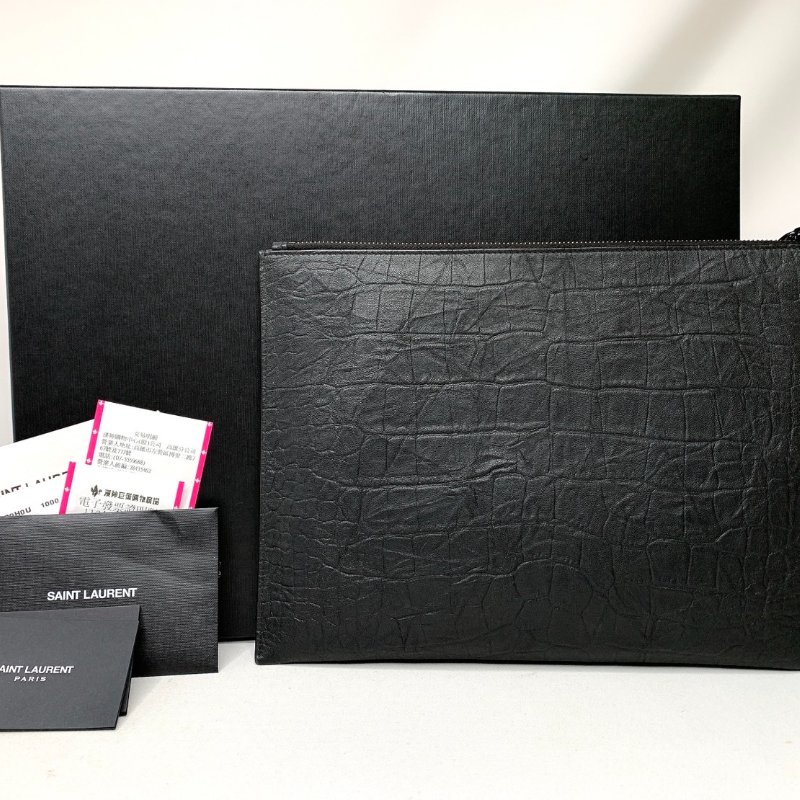 YSL 全新霧面牛皮鱷魚壓紋手拿包-1