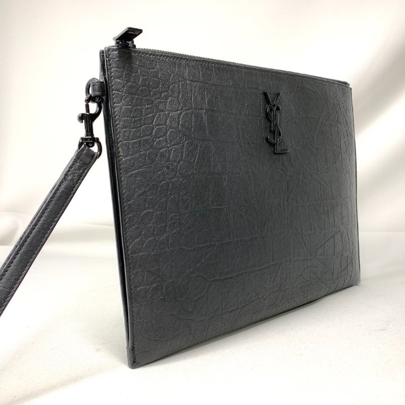 YSL 全新霧面牛皮鱷魚壓紋手拿包-3