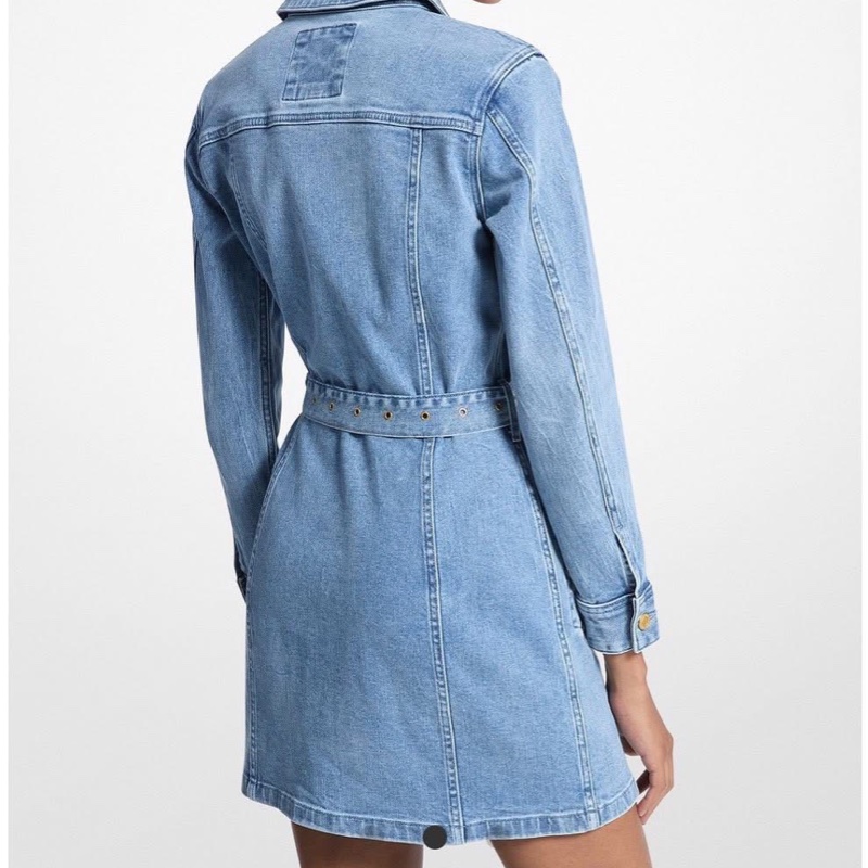 美國MICHAEL KORS 復古刷白腰帶牛仔洋裝洋裝&長版外套-1