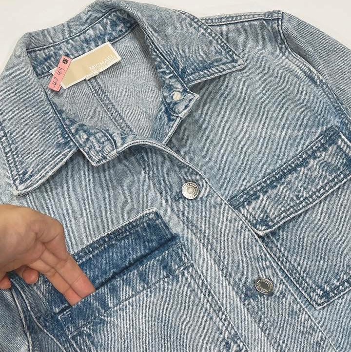 美國MICHAEL KORS 復古刷白腰帶牛仔洋裝洋裝&長版外套-5