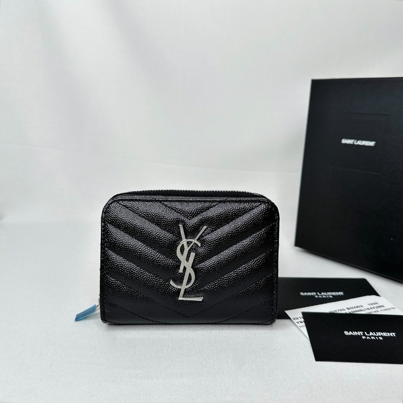 YSL 黑銀荔枝牛短夾-0