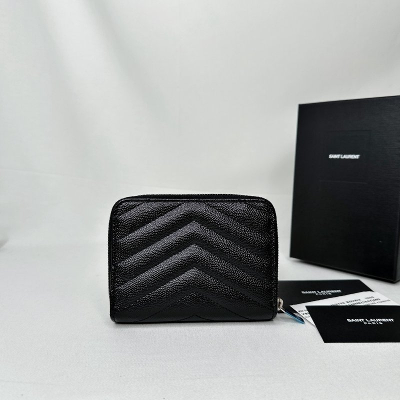 YSL 黑銀荔枝牛短夾-1