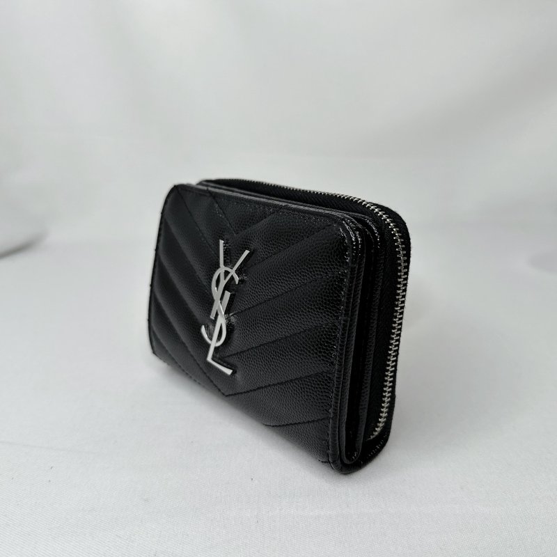 YSL 黑銀荔枝牛短夾-2