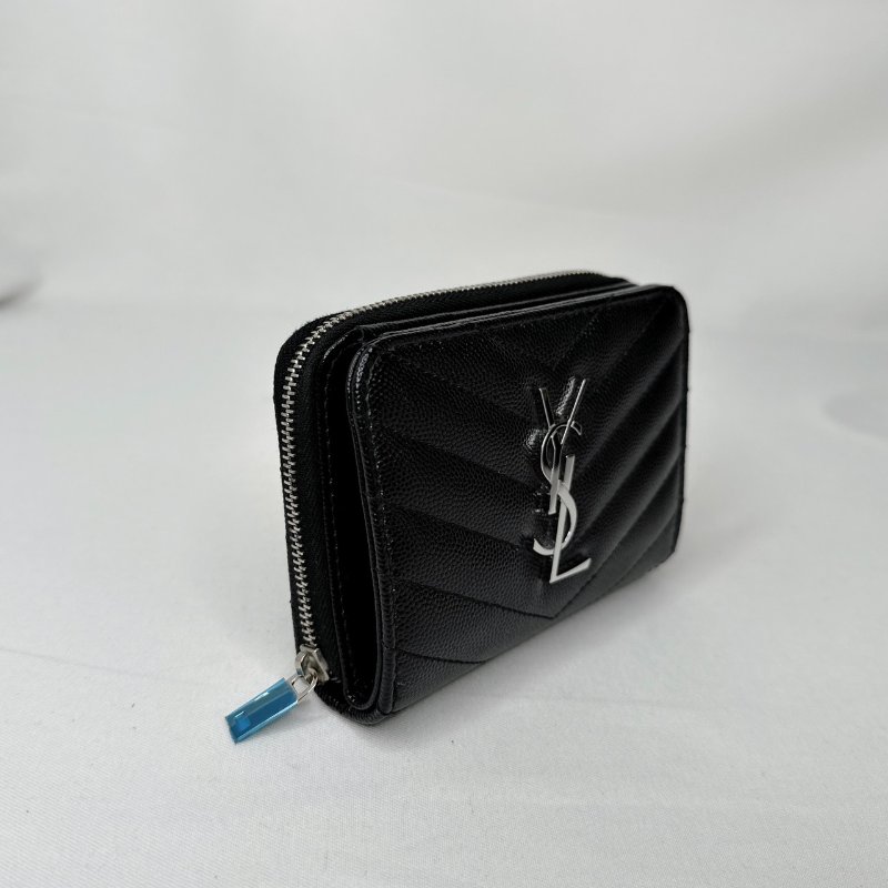 YSL 黑銀荔枝牛短夾-3