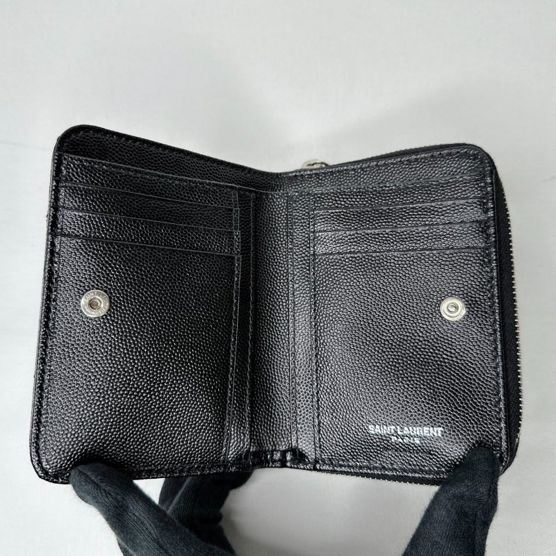 YSL 黑銀荔枝牛短夾-6