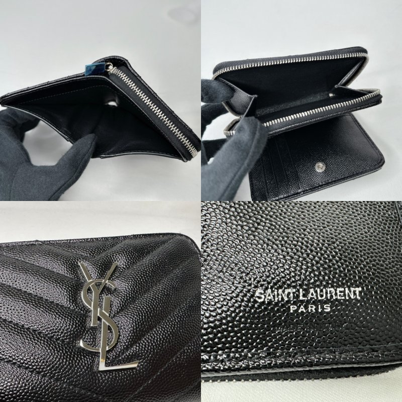 YSL 黑銀荔枝牛短夾-7