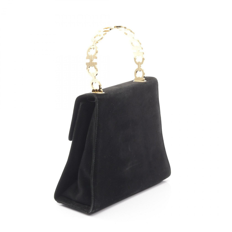 Salvatore Ferragamo Gancini 手提包 21 5672 黑色絨面革布料 二手 女士-1