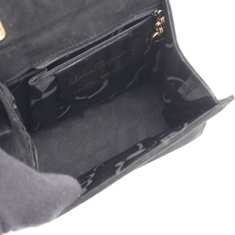 Salvatore Ferragamo Gancini 手提包 21 5672 黑色絨面革布料 二手 女士-2