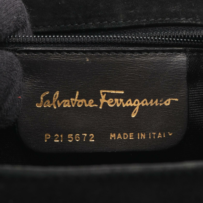 Salvatore Ferragamo Gancini 手提包 21 5672 黑色絨面革布料 二手 女士-3