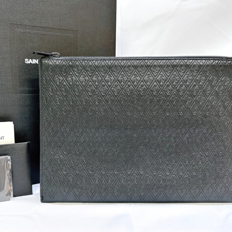 YSL 滿版Logo牛皮壓紋手拿包-0