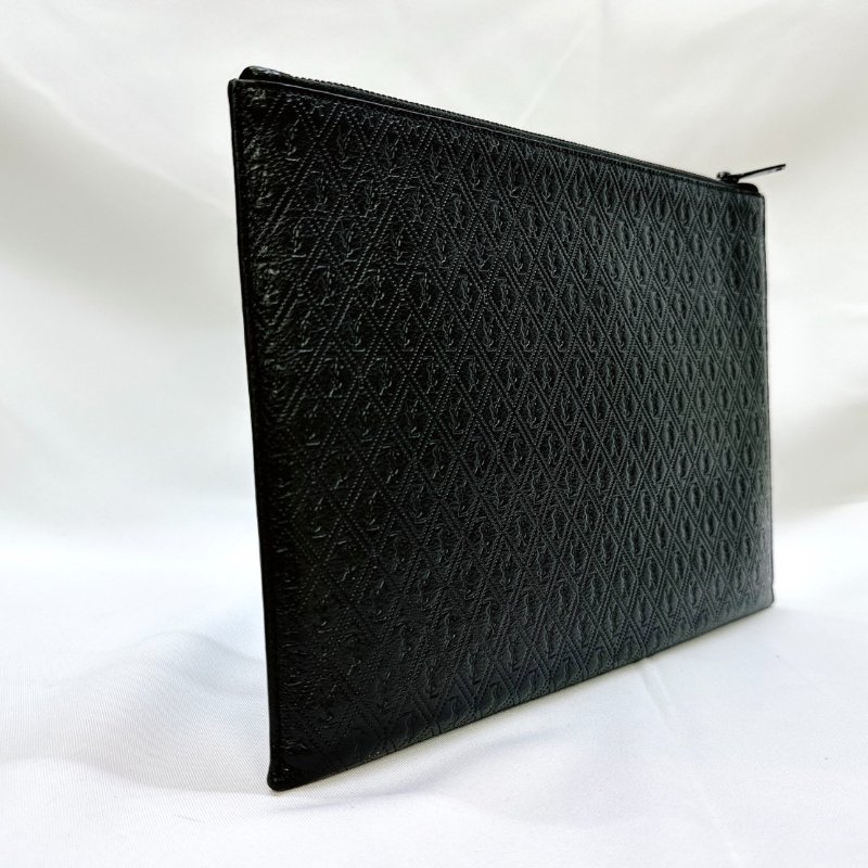 YSL 滿版Logo牛皮壓紋手拿包-3