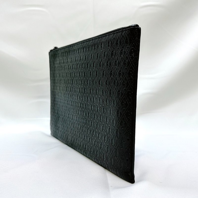 YSL 滿版Logo牛皮壓紋手拿包-4