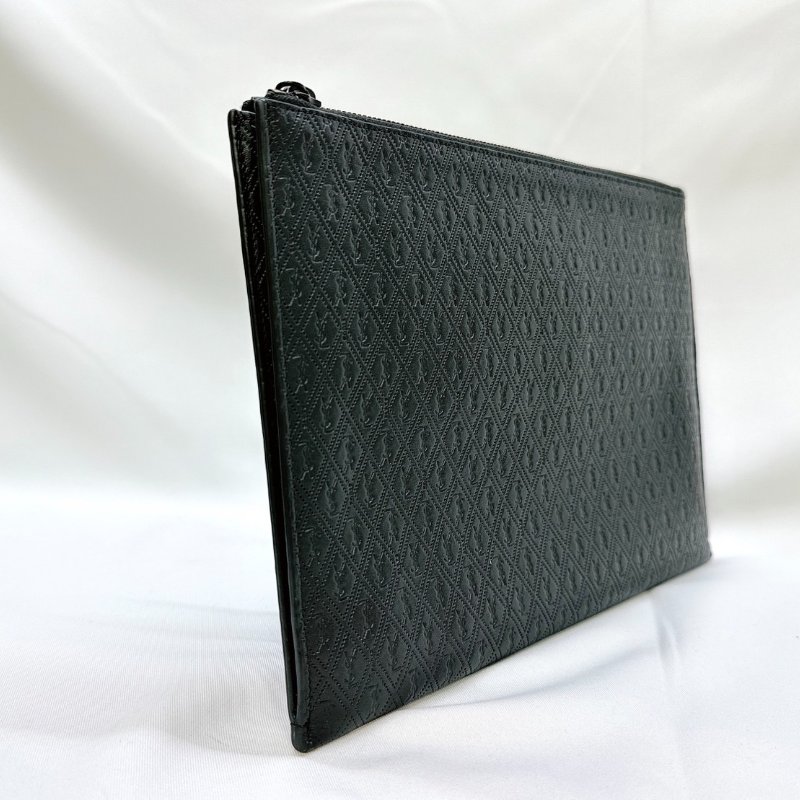 YSL 滿版Logo牛皮壓紋手拿包-5