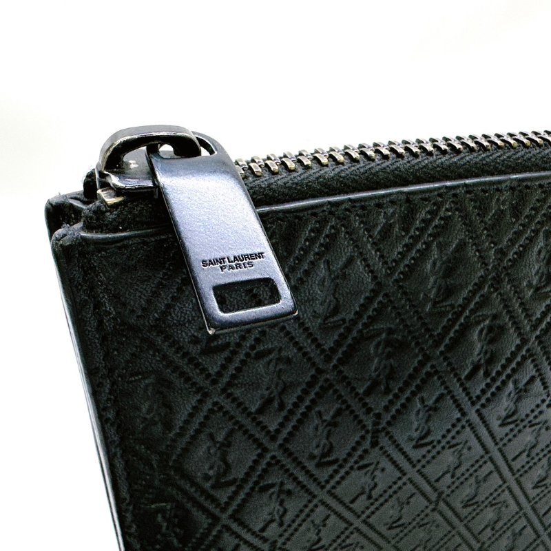 YSL 滿版Logo牛皮壓紋手拿包-7