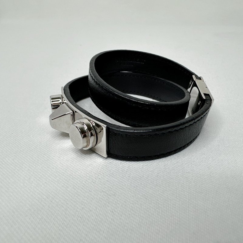 YSL 雙鉚釘黑色皮革手鍊-1