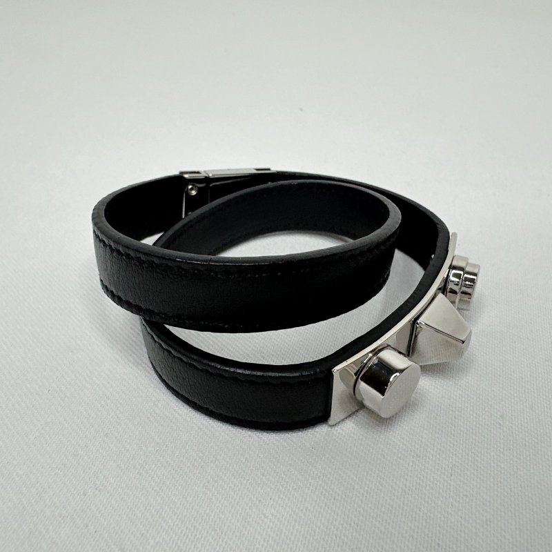 YSL 雙鉚釘黑色皮革手鍊-2