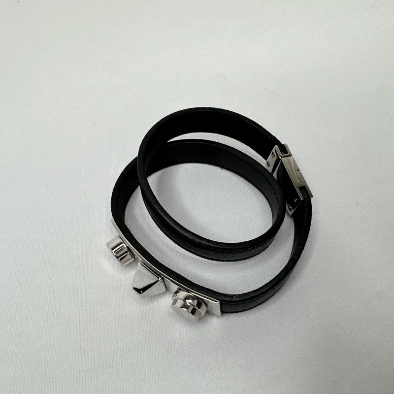 YSL 雙鉚釘黑色皮革手鍊-4
