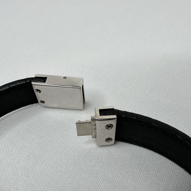 YSL 雙鉚釘黑色皮革手鍊-5