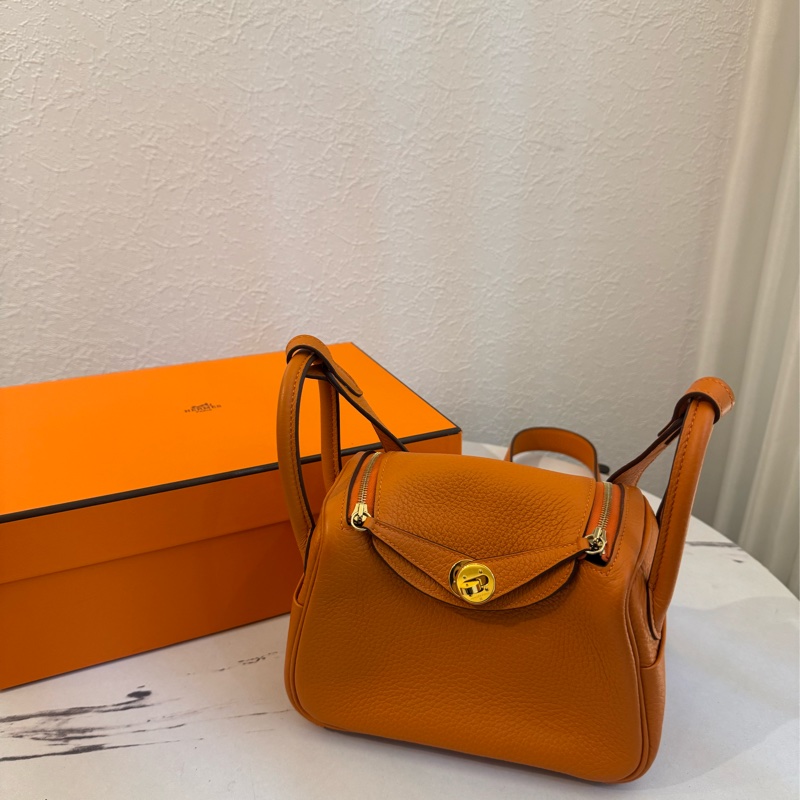 Hermes愛馬仕橘金釦mini lindy-0
