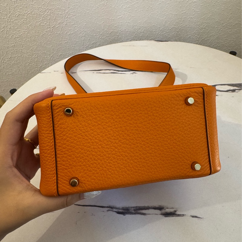 Hermes愛馬仕橘金釦mini lindy-5