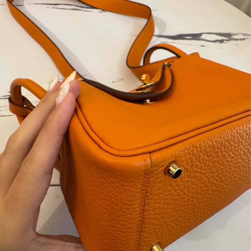 Hermes愛馬仕橘金釦mini lindy-6
