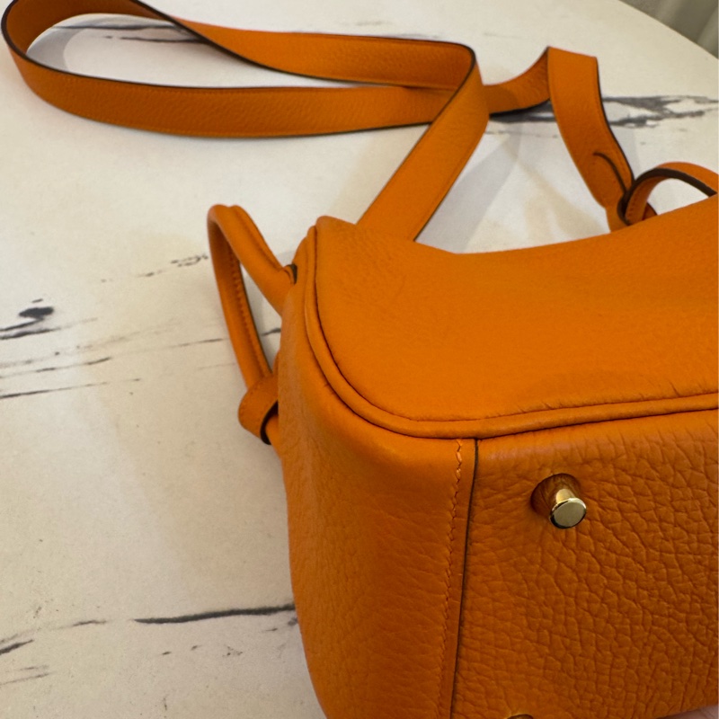Hermes愛馬仕橘金釦mini lindy-9