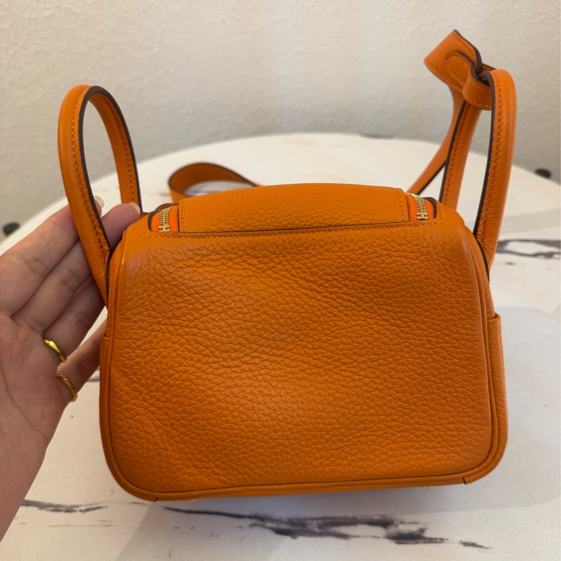 Hermes愛馬仕橘金釦mini lindy-11