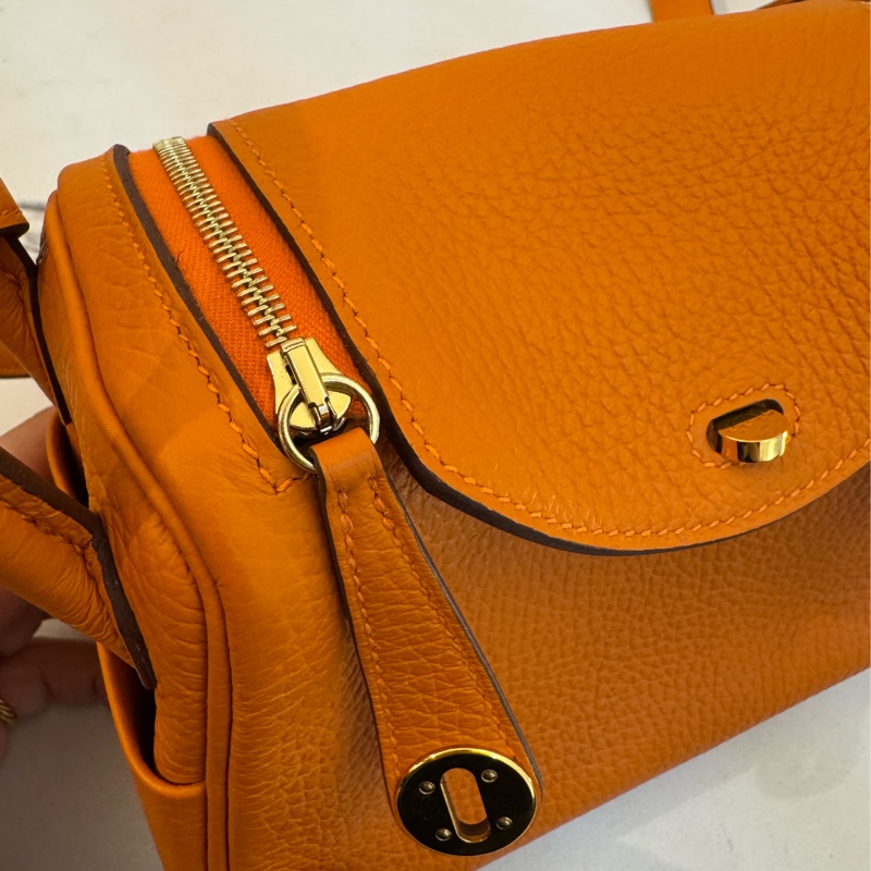 Hermes愛馬仕橘金釦mini lindy-36