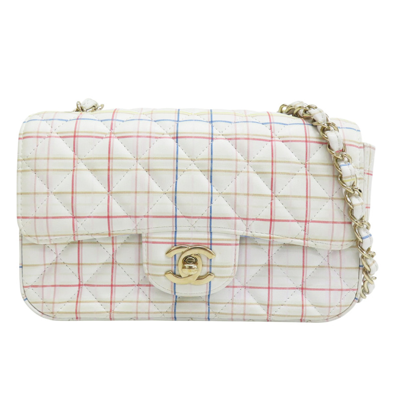 白色 羊皮 多種顏色線條 Coco 20 鍊帶 肩背包 金釦 (無卡)【CHANEL 香奈兒】 A69900-0