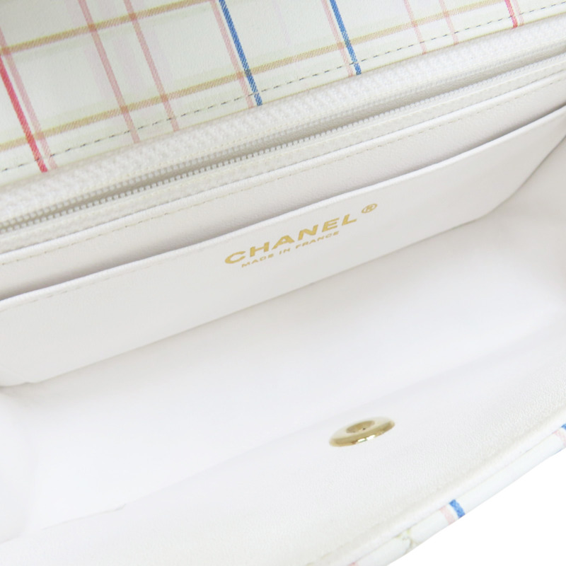 白色 羊皮 多種顏色線條 Coco 20 鍊帶 肩背包 金釦 (無卡)【CHANEL 香奈兒】 A69900-4
