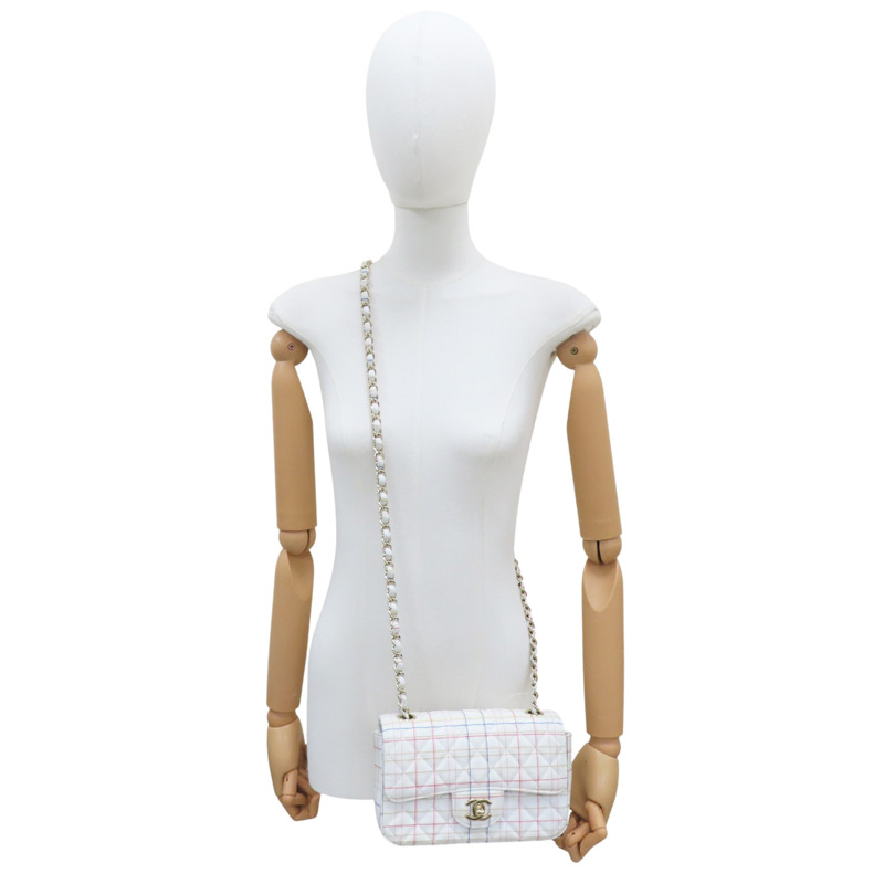 白色 羊皮 多種顏色線條 Coco 20 鍊帶 肩背包 金釦 (無卡)【CHANEL 香奈兒】 A69900-7