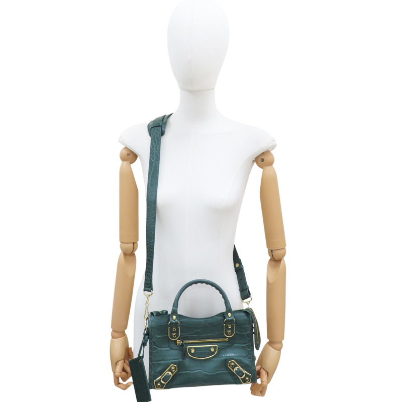 綠色 牛皮 Metallic Edge Mini City 兩用包 390160【BALENCIAGA 巴黎世家】 #390160-7