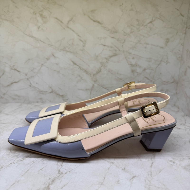 RV藍白拼色方塊跟鞋/37.5-1