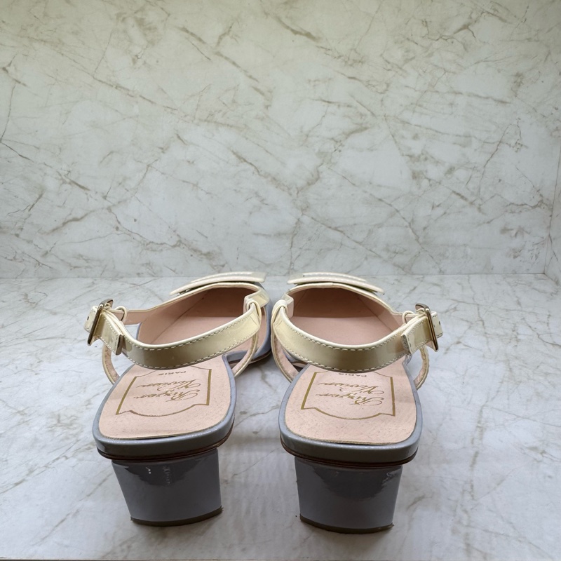 RV藍白拼色方塊跟鞋/37.5-2