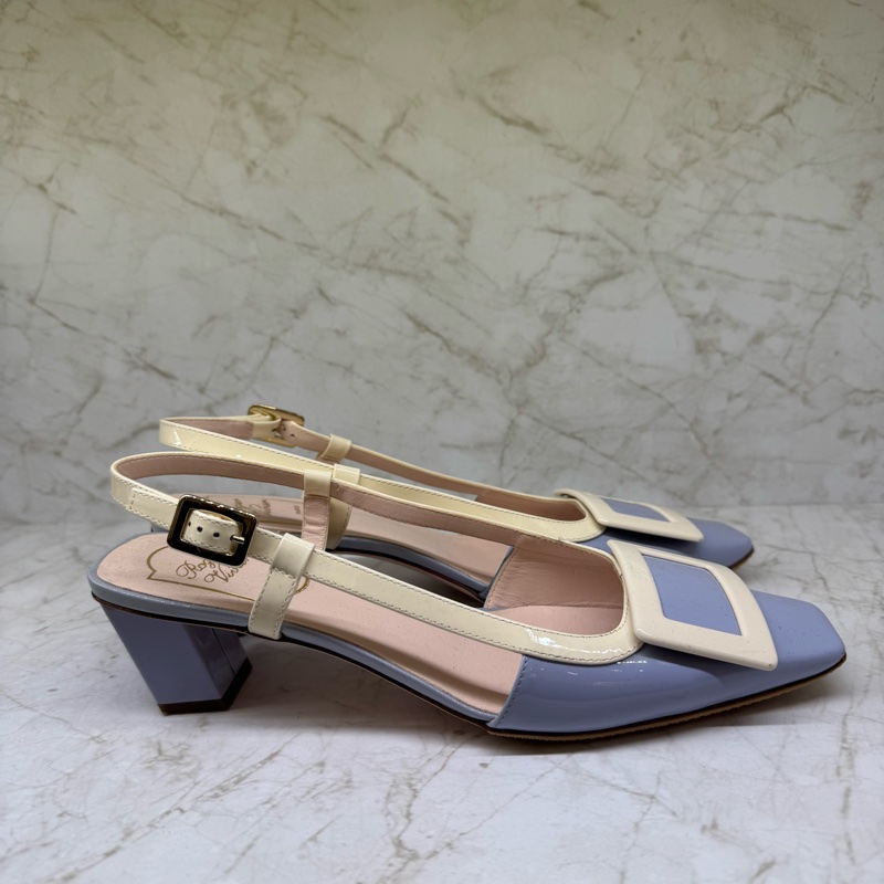 RV藍白拼色方塊跟鞋/37.5-3