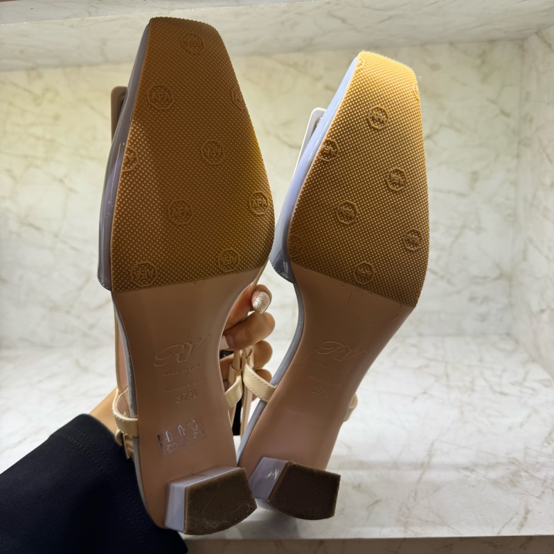 RV藍白拼色方塊跟鞋/37.5-4