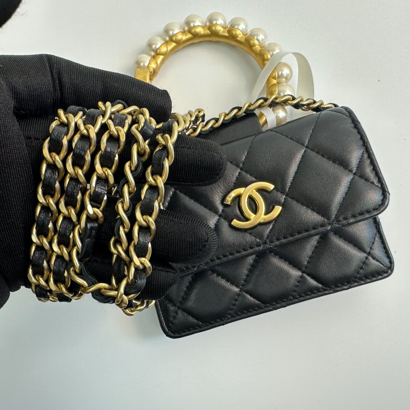 香奈兒經典斜背包,珍珠手柄,羊皮方形零錢包,小號-8