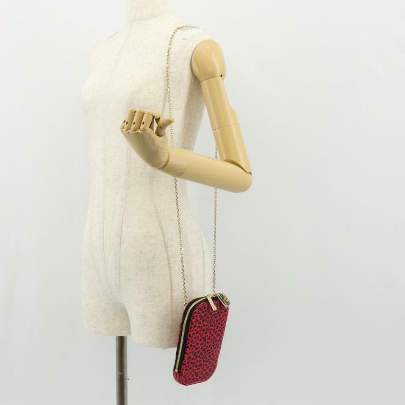 【日本直送】Christian Dior 鏈條手機包 皮革 2way 紅色金色 Auth 147971M-26