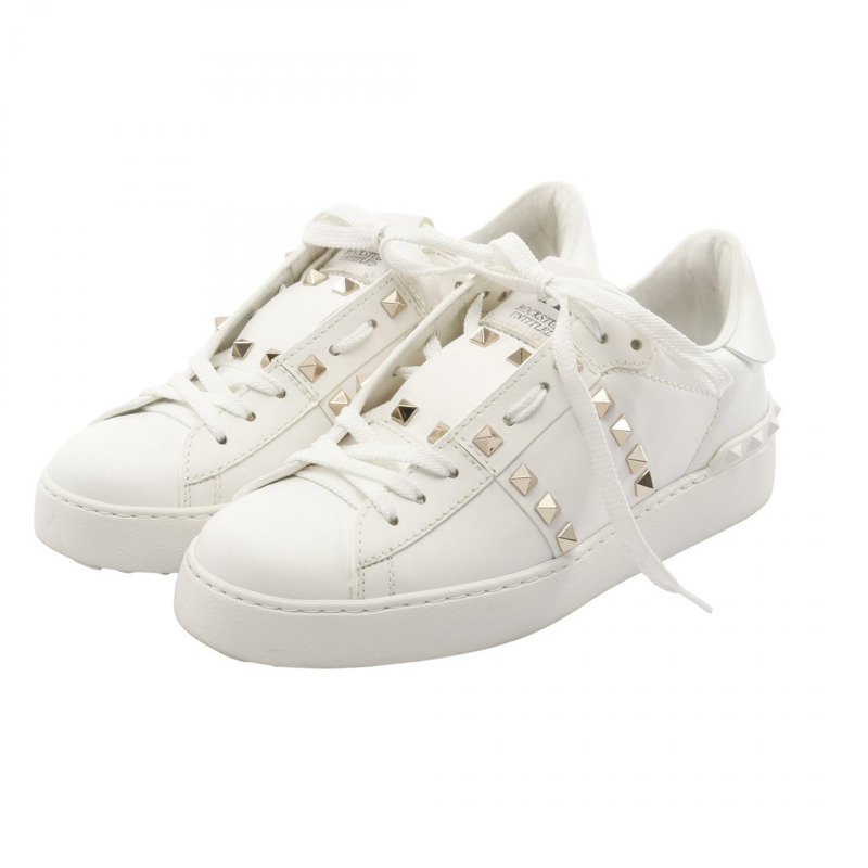 Valentino Garavani ROCKSTUD UNTITLED 白色真皮運動鞋 #37.5 二手女款-0