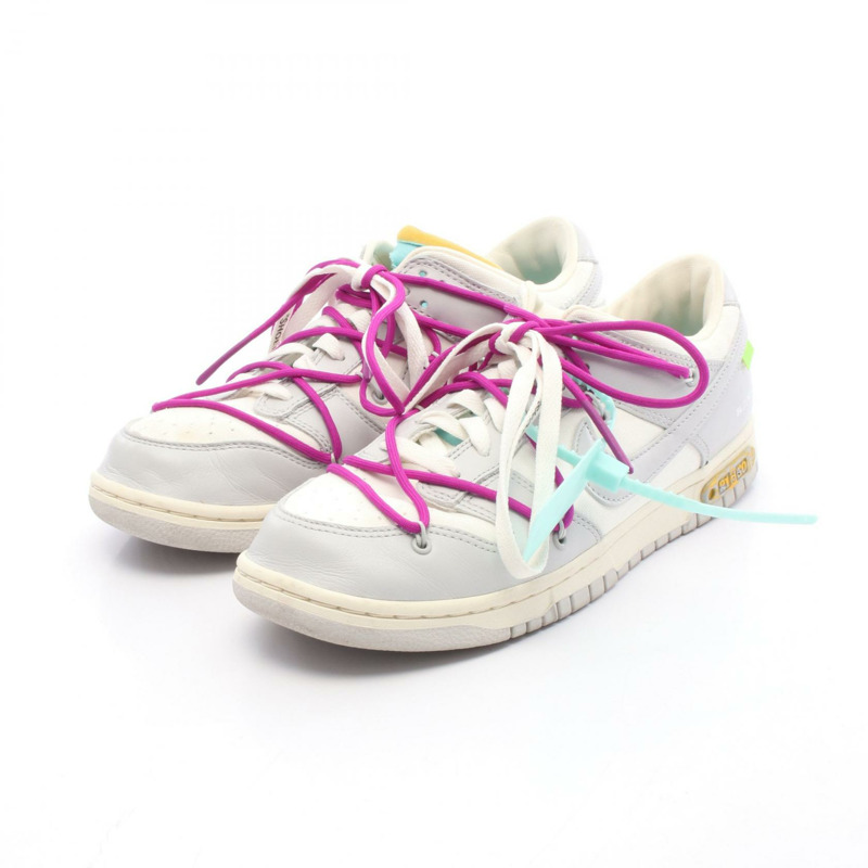 OFF-WHITE × NIKE DUNK LOW 運動鞋 #28 皮革灰白二手男款-0