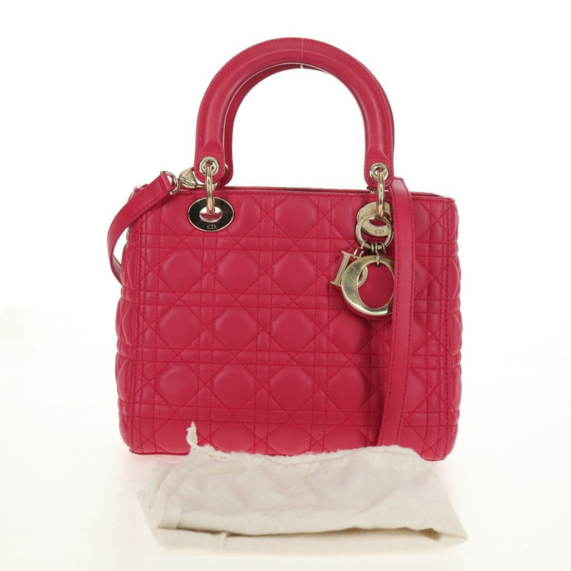 【日本直送】Christian Dior Canage Lady Dior 手提包，羊皮材質，兩用，粉金色，正品，貨號 121358V-11