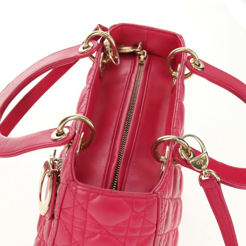 【日本直送】Christian Dior Canage Lady Dior 手提包，羊皮材質，兩用，粉金色，正品，貨號 121358V-13