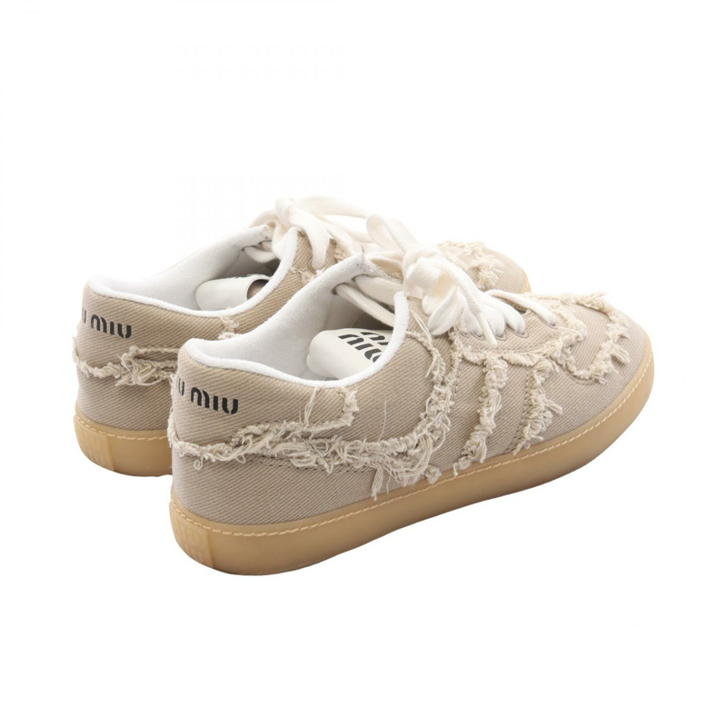 Miu Miu 水洗牛仔流蘇運動鞋 #36.5 棉質米色二手女鞋-1