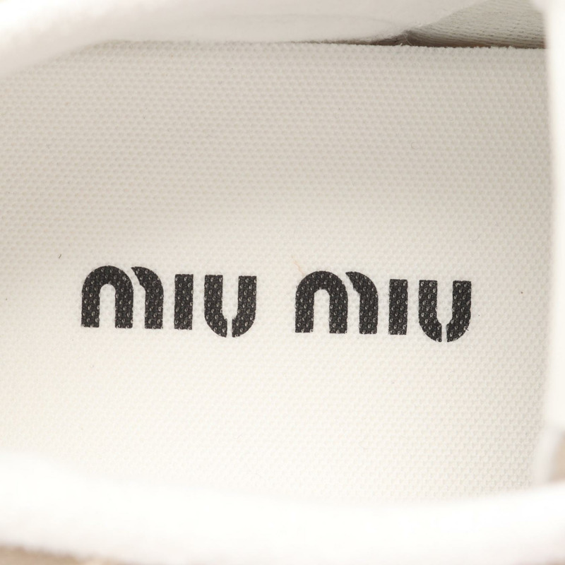 Miu Miu 水洗牛仔流蘇運動鞋 #36.5 棉質米色二手女鞋-4